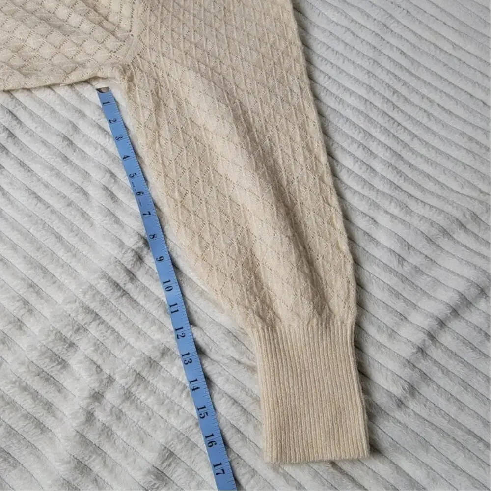 Old Navy Womens Sweater XL Beige Pointelle Knit Crewneck Recycled Wool Blend New